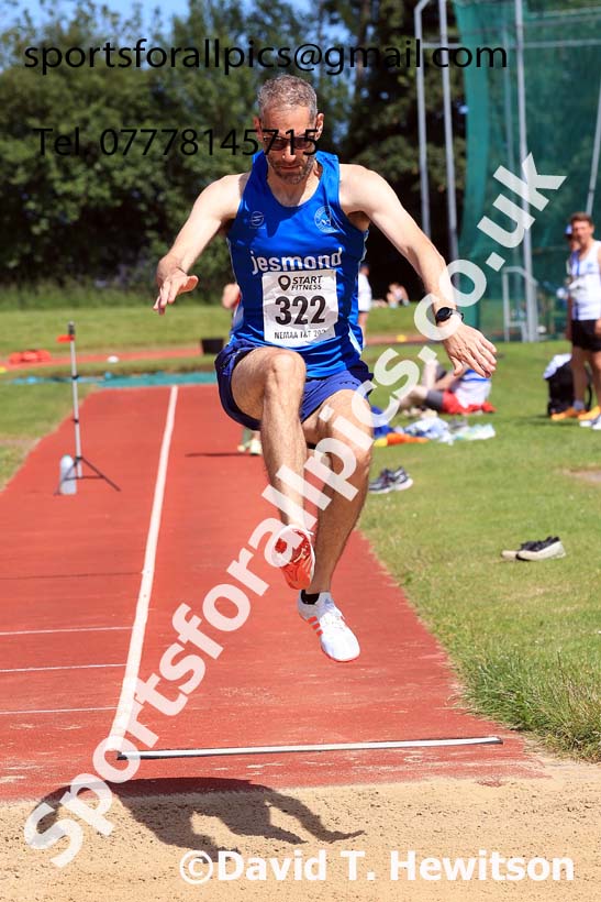 Mens long jump, 2024 NE Masters Track and Field Champs., Monkton Stadium, Jarrow.  Photo: David T. Hewitson/Sports for All Pics